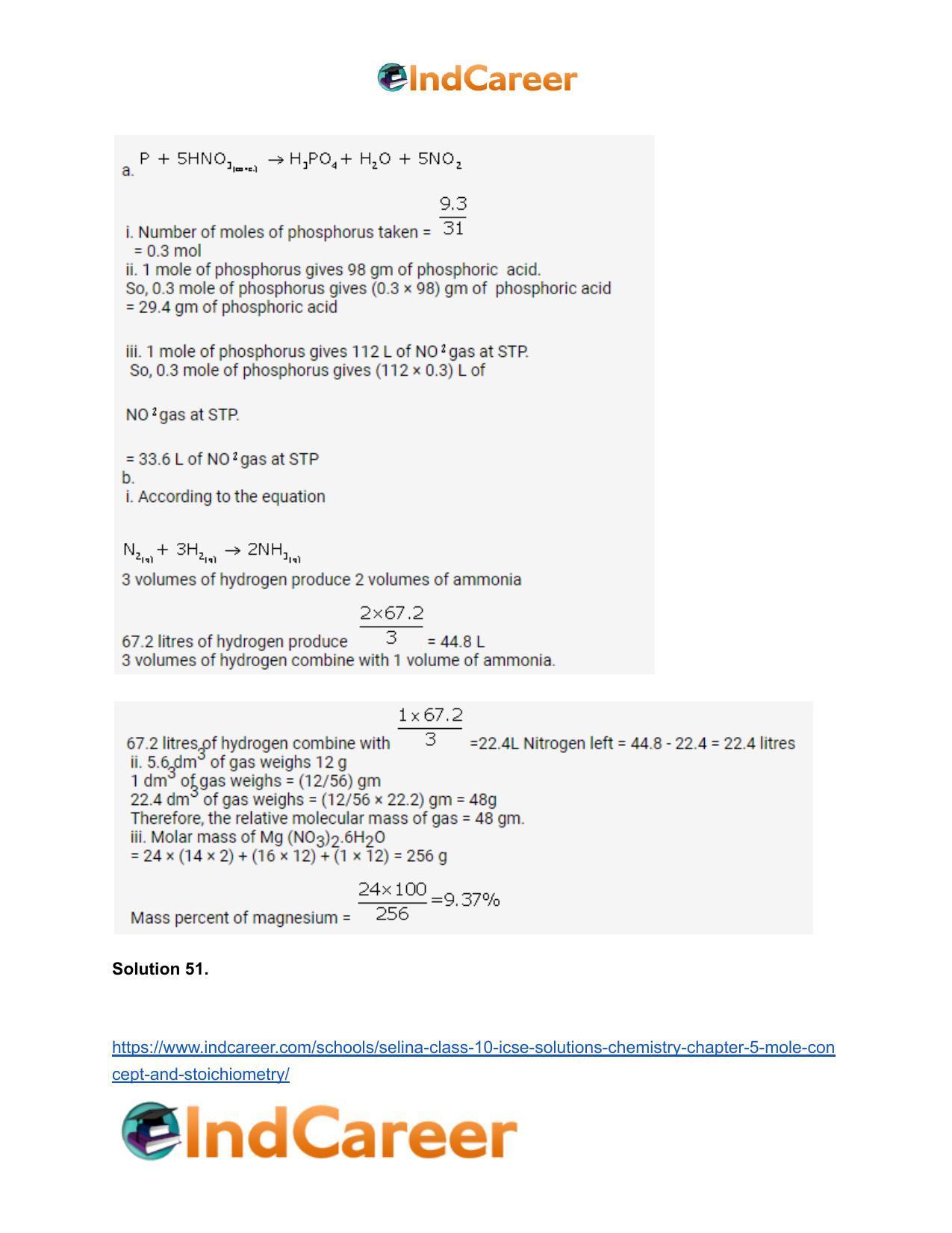 Selina Class 10 ICSE Solutions Chemistry : Chapter 5- Mole Concept and Stoichiometry - Page 54