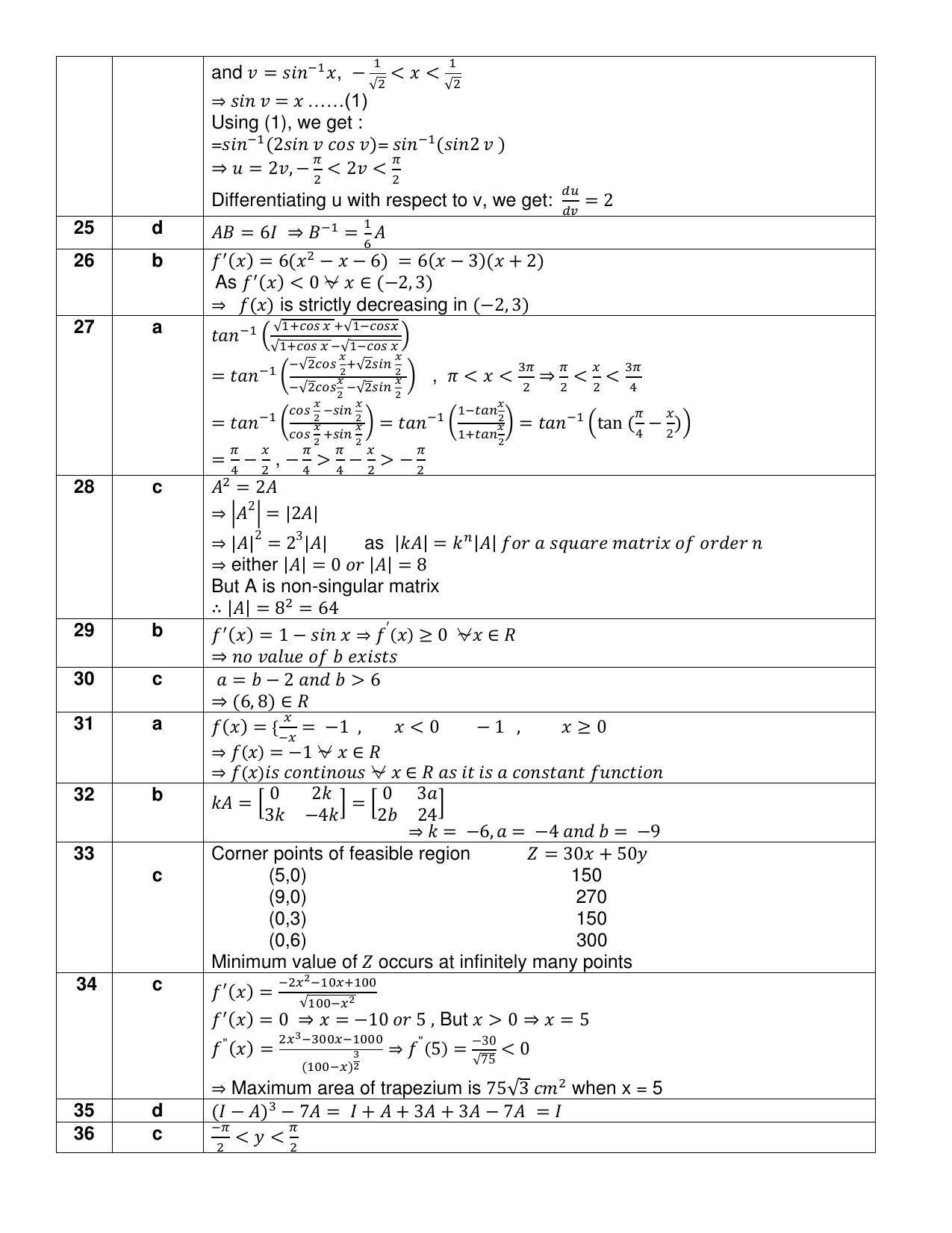CBSE Class 12th Mathematics Sample Question Paper Answer Key 2021-22 - Page 3