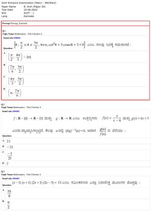 JEE Mains 2022: B Arch & B Planning Kannada (Shift 1) 23-06-2022 Question Paper