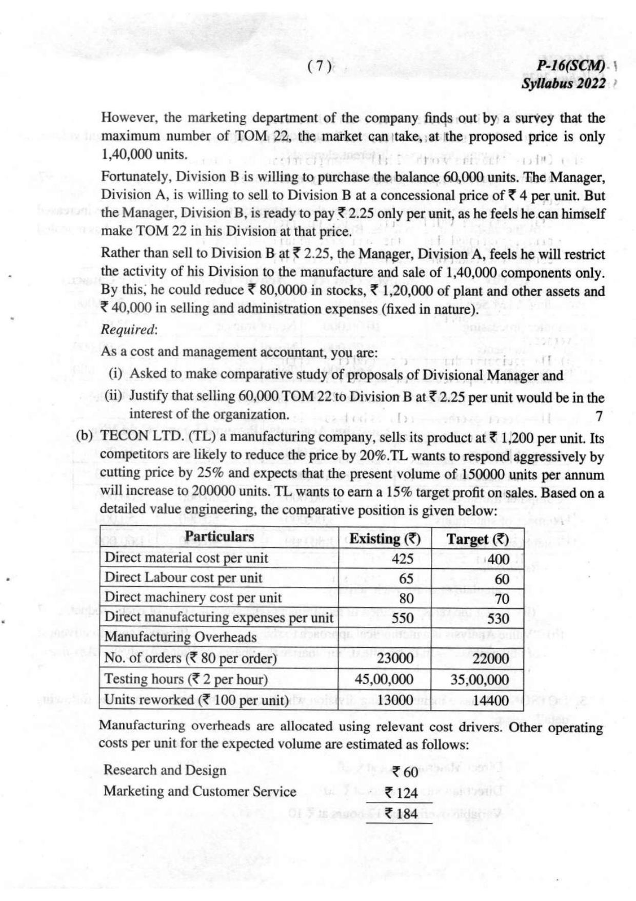 ICMAI Final December 2023 Question Paper - Strategic Cost Management - Page 7