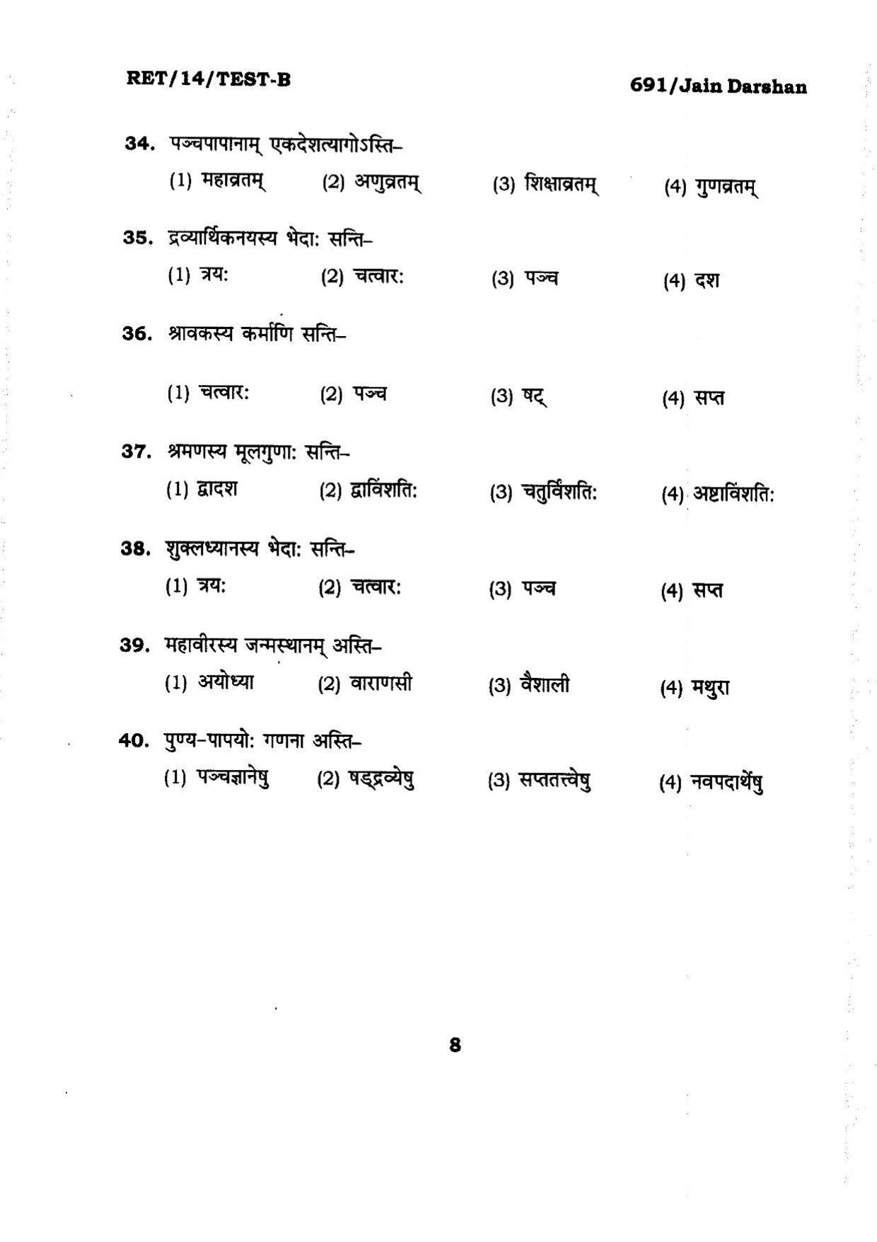 BHU RET JAIN_DARSHAN 2014 Question Paper - Page 8