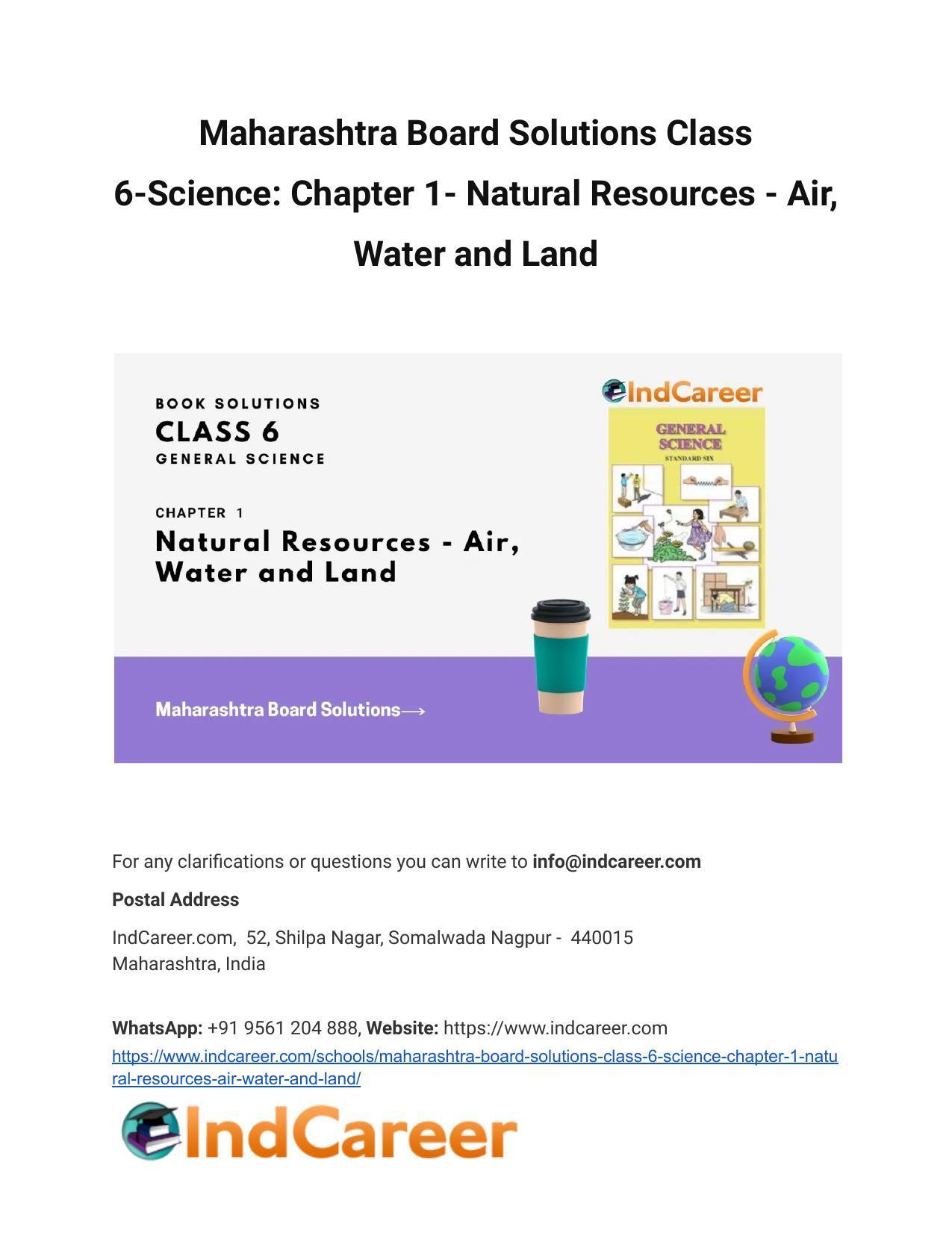 Maharashtra Board Solutions Class 6-Science: Chapter 1- Natural Resources - Air, Water and Land - Page 1