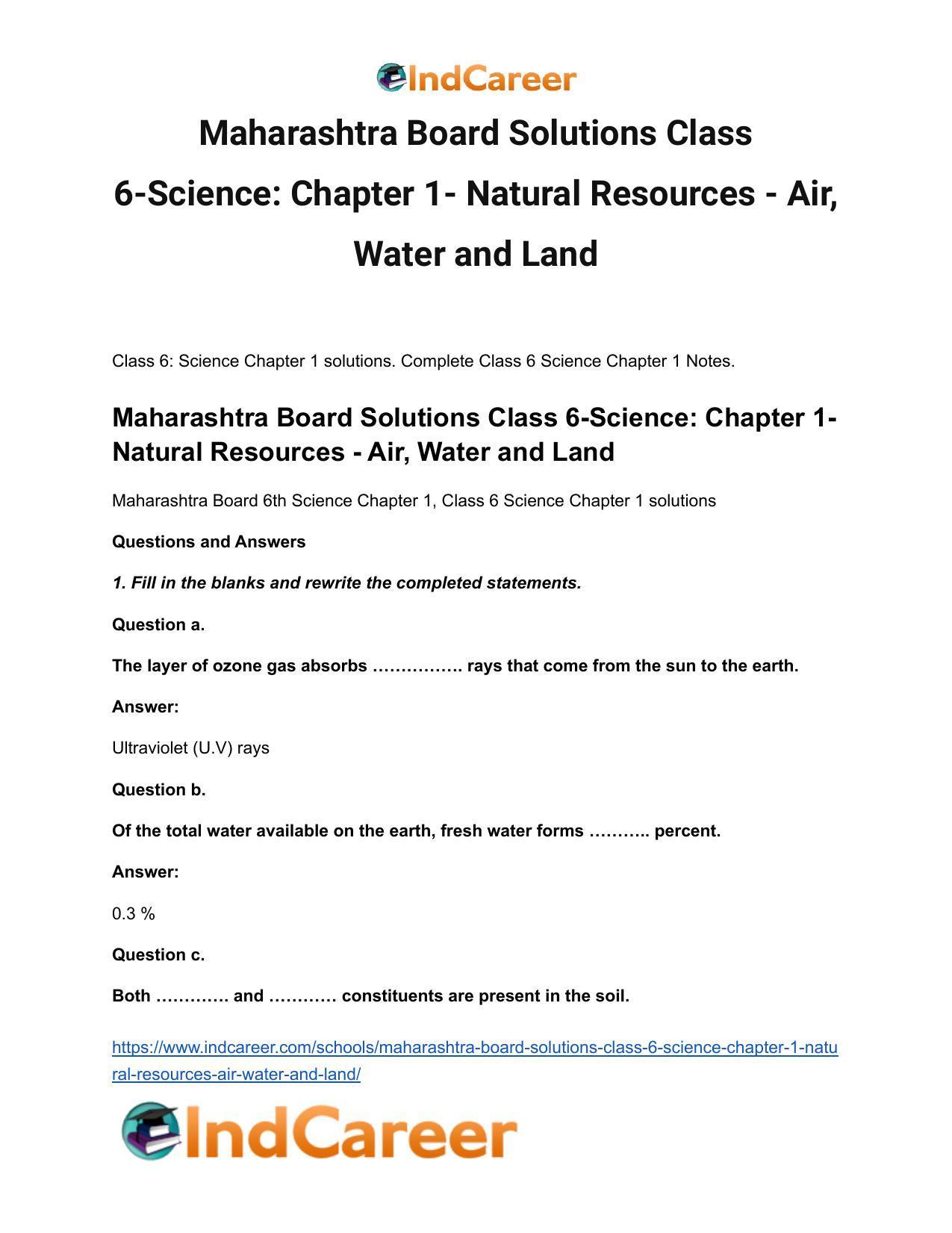 Maharashtra Board Solutions Class 6-Science: Chapter 1- Natural Resources - Air, Water and Land - Page 2