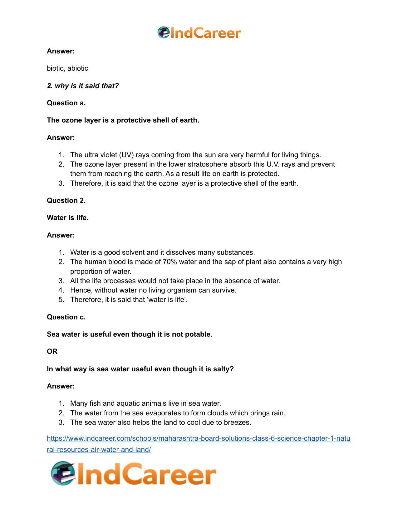 Maharashtra Board Solutions Class 6-Science: Chapter 1- Natural Resources - Air, Water and Land - Page 3