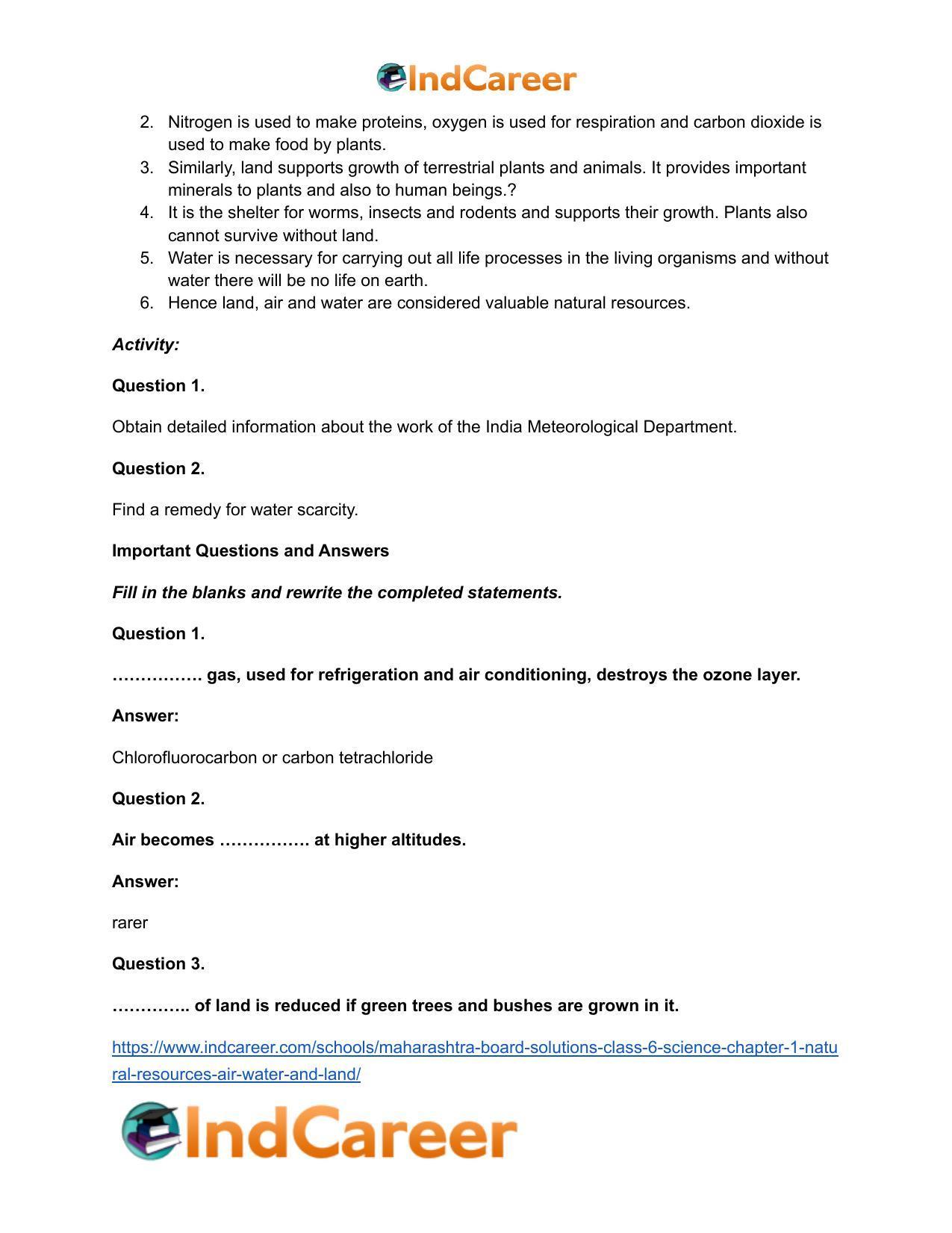 Maharashtra Board Solutions Class 6-Science: Chapter 1- Natural Resources - Air, Water and Land - Page 10