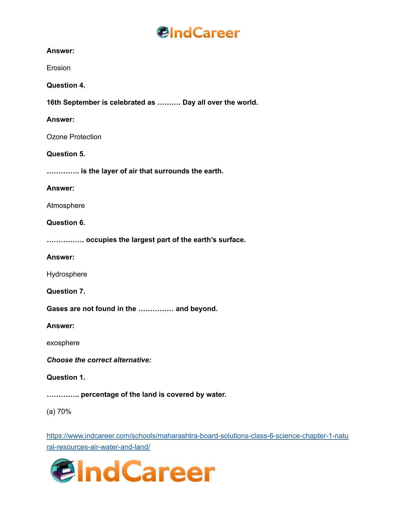 Maharashtra Board Solutions Class 6-Science: Chapter 1- Natural Resources - Air, Water and Land - Page 11