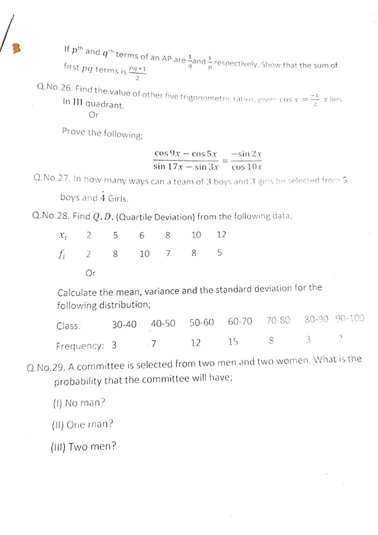 JKBOSE Class 11 Business Math Model Question Paper 2023 - Page 4