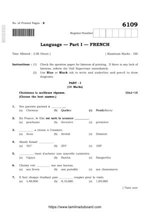 TN Class 10 French-P1-6109 Question Papers May 2022