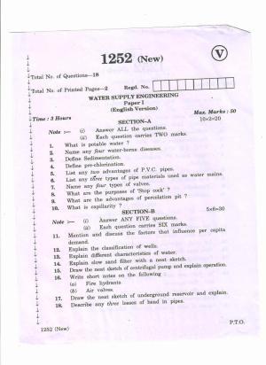 AP Inter 1st Year Water Supply Engineering-I March-2020-Vocational Question Paper