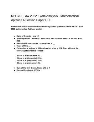 MH CET Law 2022 Question Paper for Mathematics