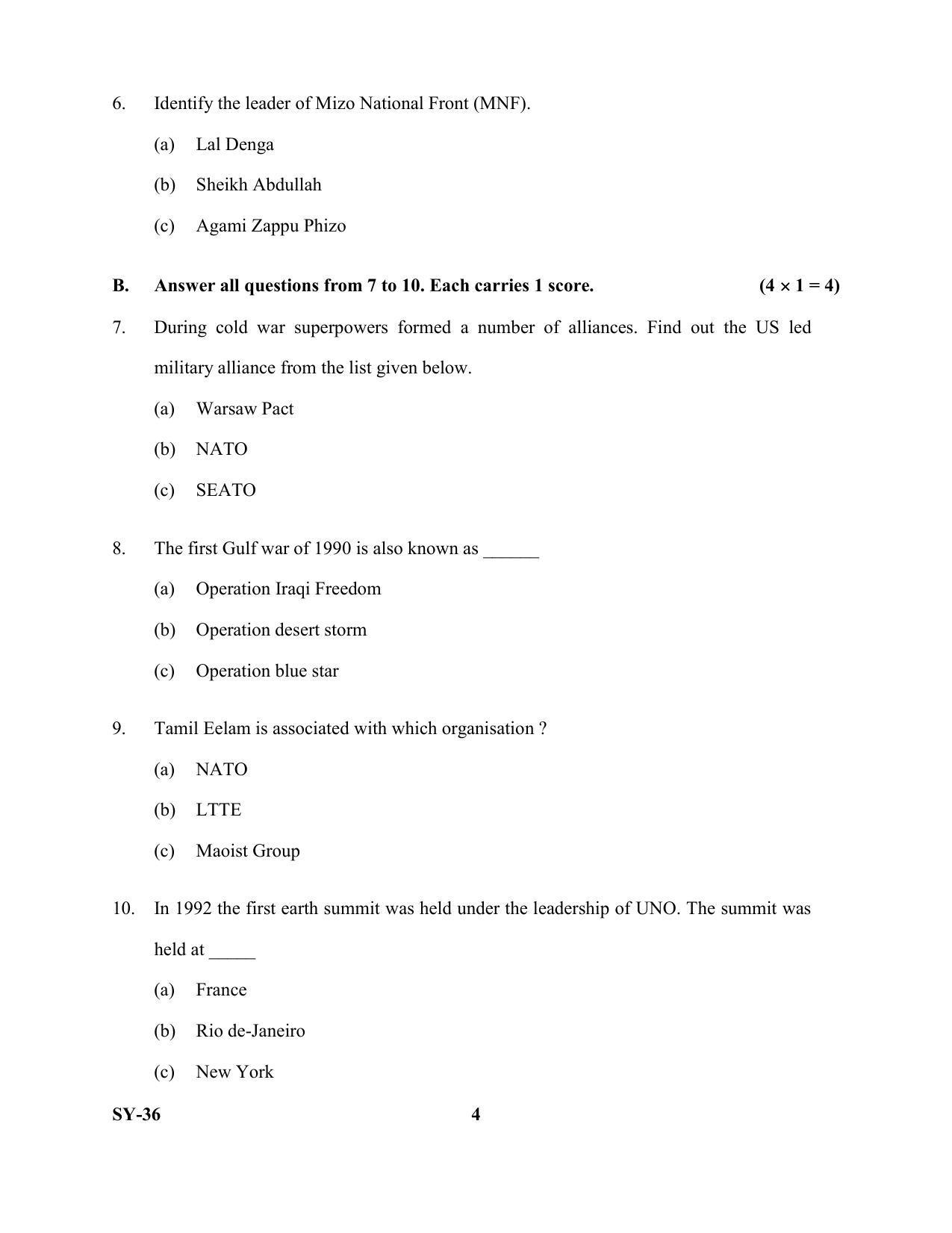 Kerala Plus Two Question Paper 2022 - Political Science - Page 4