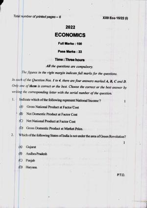 COHSEM 12th Question Papers Improvement 2022 Economics