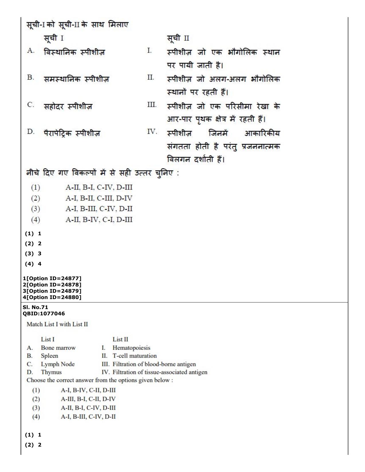 CUET (PG) 2022: PGQP-75 Zoology (09-09-2022) Question Paper - Page 56