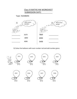 Worksheet for Class 3 Mathematics Numbers Assignment