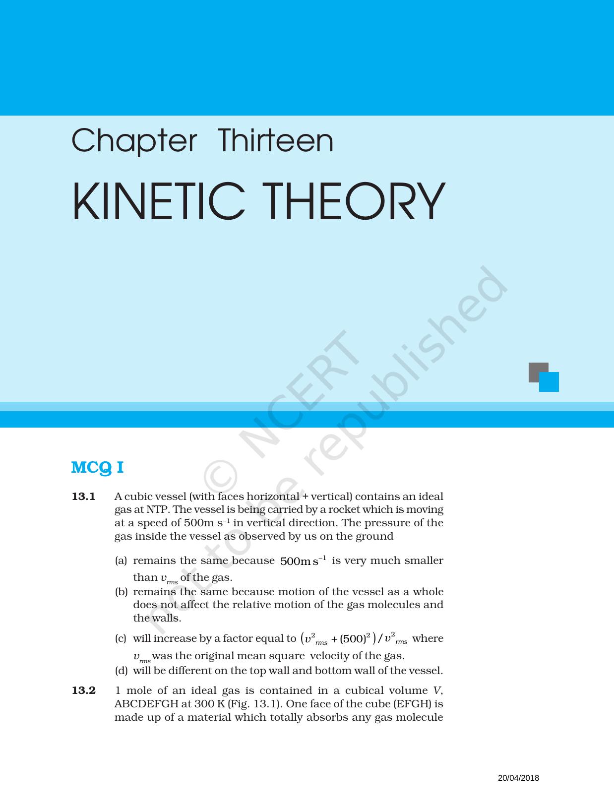 NCERT Exemplar Book for Class 11 Physics: Chapter 12 Kinetic Theory - Page 1