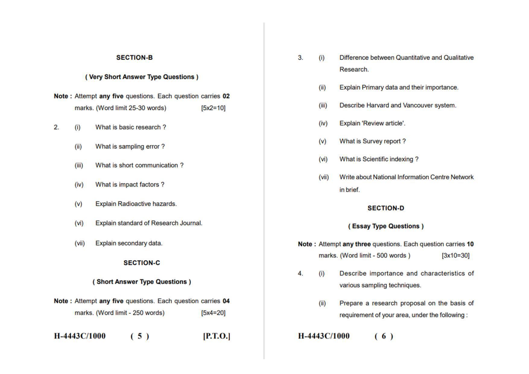 Sarguja University Question Paper July-2022 : M.Sc. In Micro-Biology (Fourth sem.) Research Methodology Paper 1 - Page 3