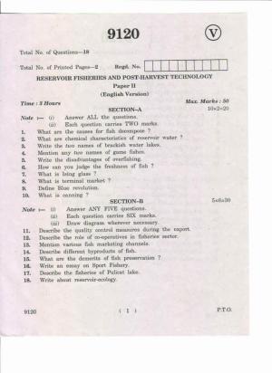 AP Inter 2nd Year Reservoir Fisheries and Post-Harvest Technology-II May-2019-Vocational Question Paper