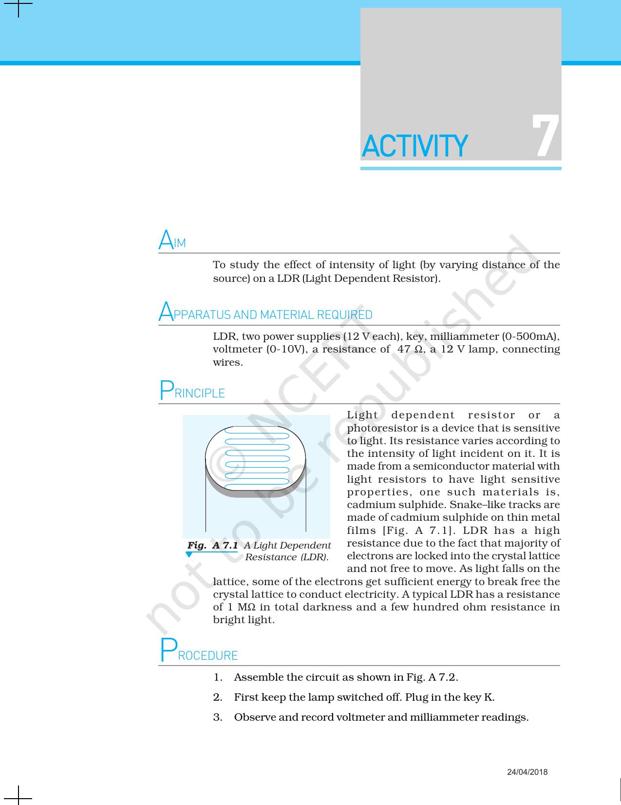 NCERT Laboratory Manuals for Class XII Physics - Activities 7 to 11 - Page 1