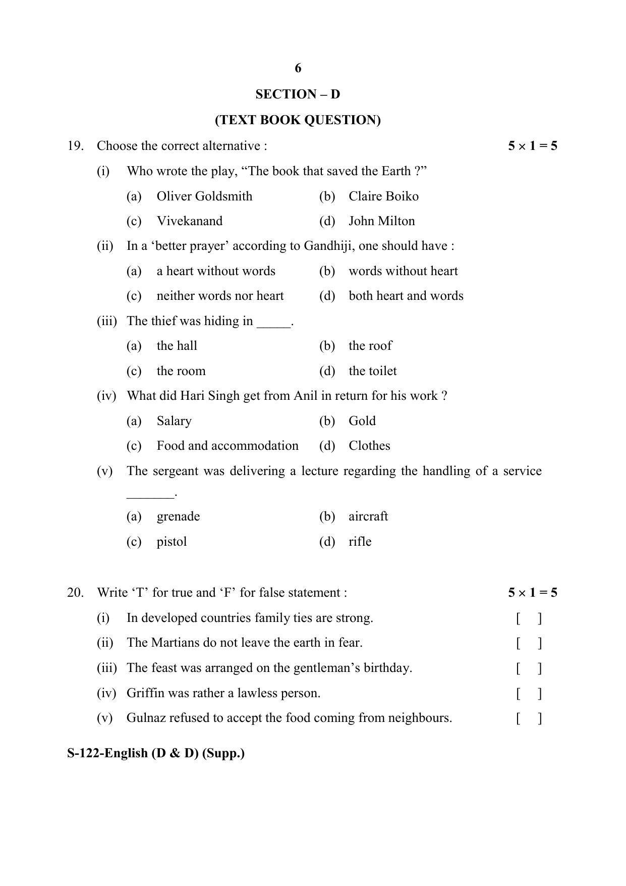 RBSE Class 10 English (D&D) (SUPPLEMENTARY) 2020 Question Paper - Page 6