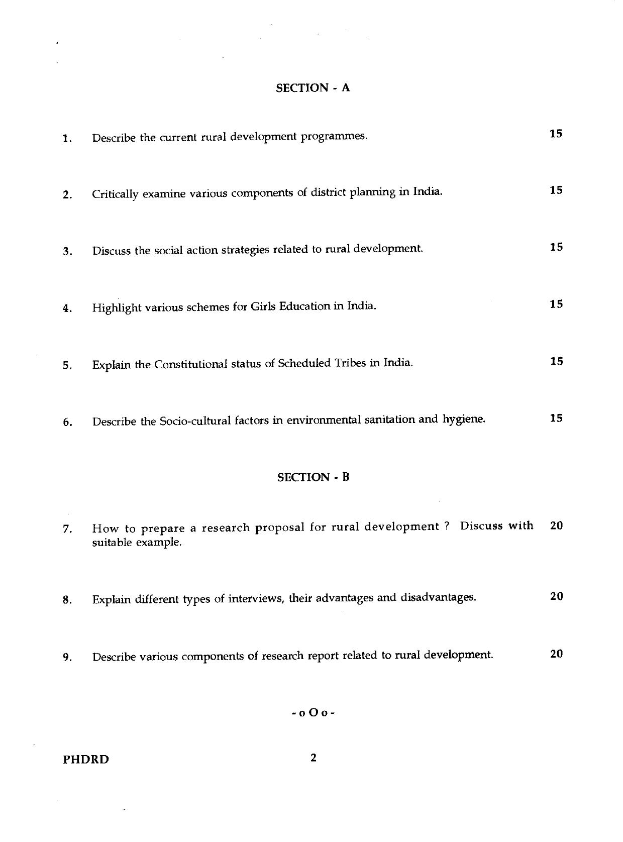 IGNOU PhD Entrance Test Ph.D./M.Phil (Rural Development) 2019 Question Paper - Page 2