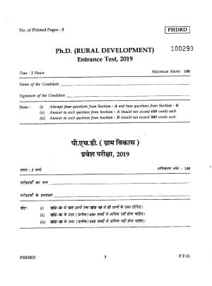 IGNOU PhD Entrance Test Ph.D./M.Phil (Rural Development) 2019 Question Paper