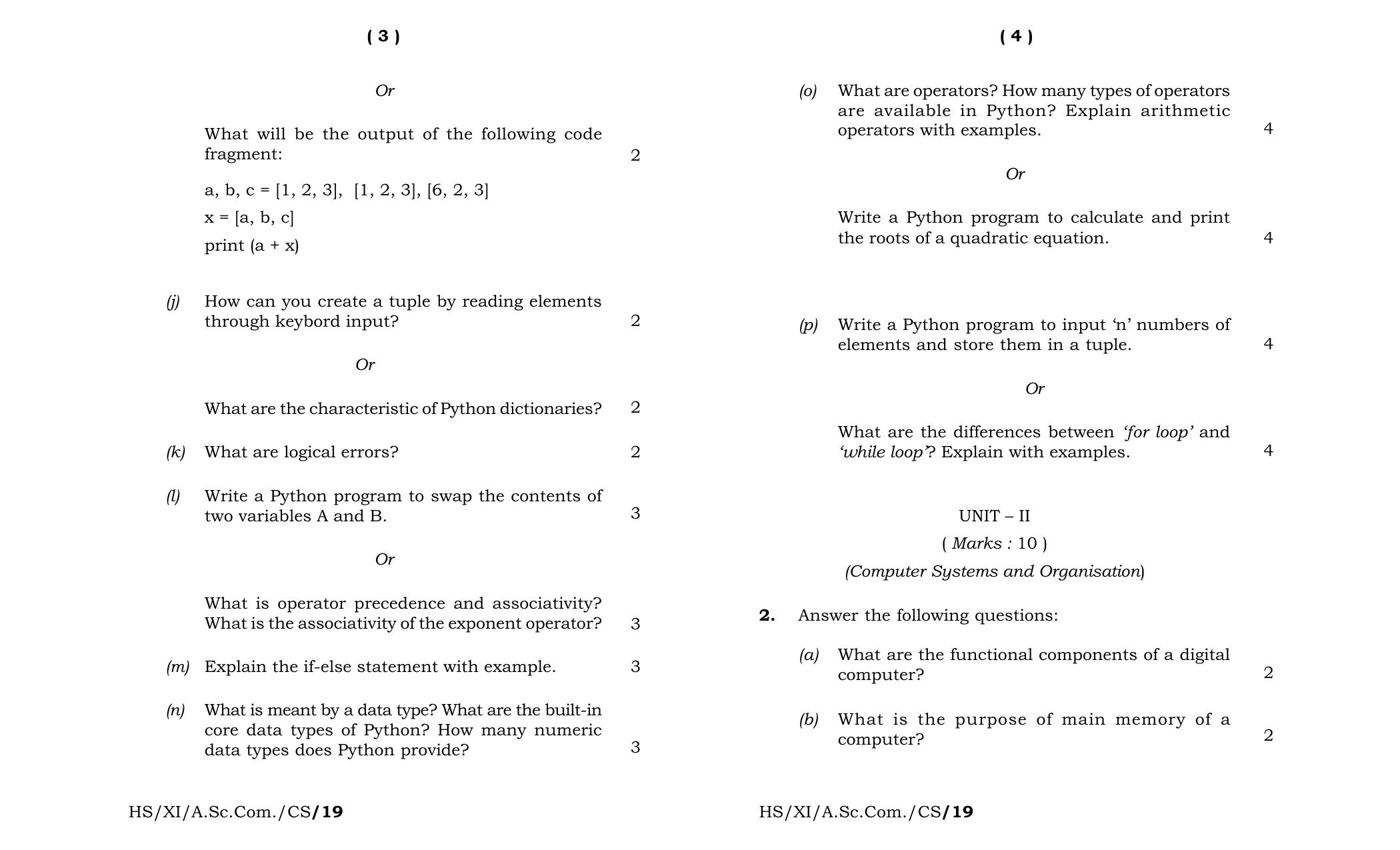 Meghalaya Board (MBOSE) Class 11 Computer_Science 2019 Question Paper - Page 2