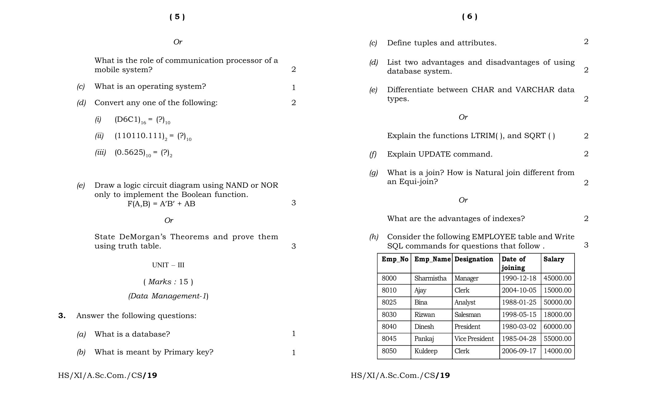 Meghalaya Board (MBOSE) Class 11 Computer_Science 2019 Question Paper - Page 3