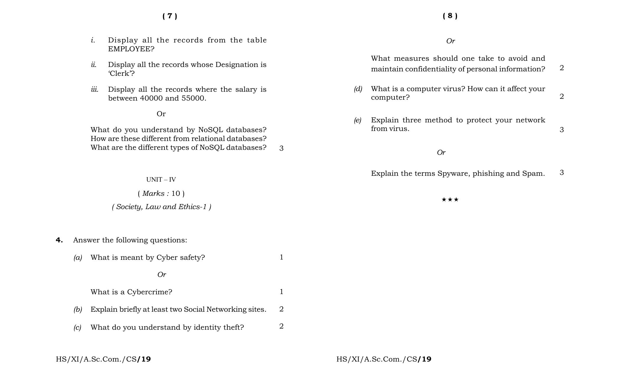 Meghalaya Board (MBOSE) Class 11 Computer_Science 2019 Question Paper - Page 4