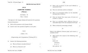 Meghalaya Board (MBOSE) Class 11 Computer_Science 2019 Question Paper