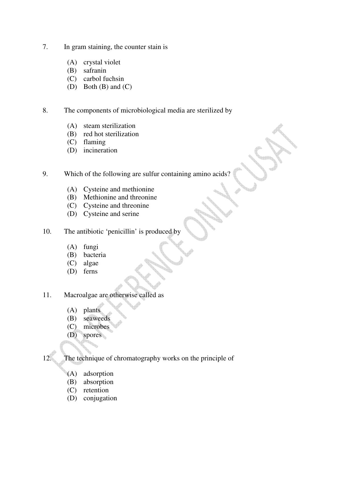 CUSAT CAT 2022 BIOTECHNOLOGY Question Paper - Page 2