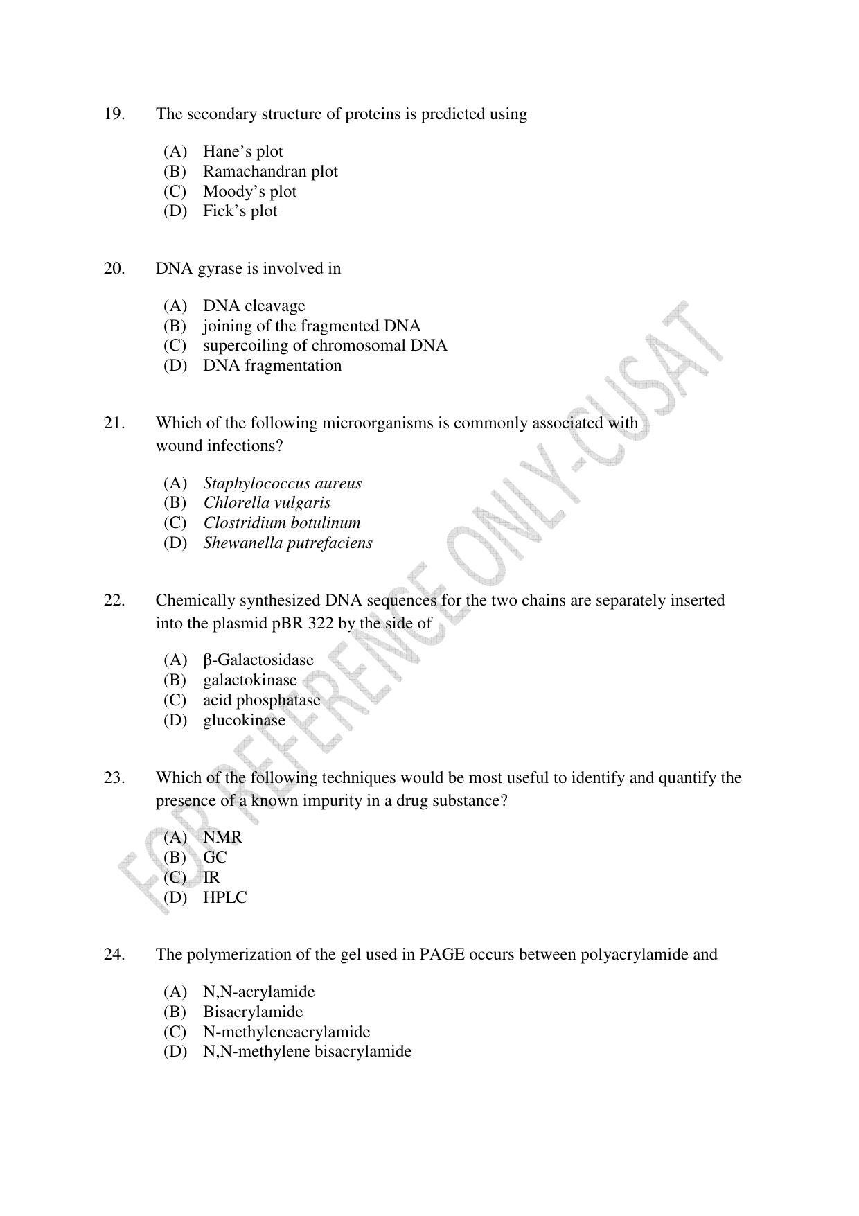 CUSAT CAT 2022 BIOTECHNOLOGY Question Paper - Page 4