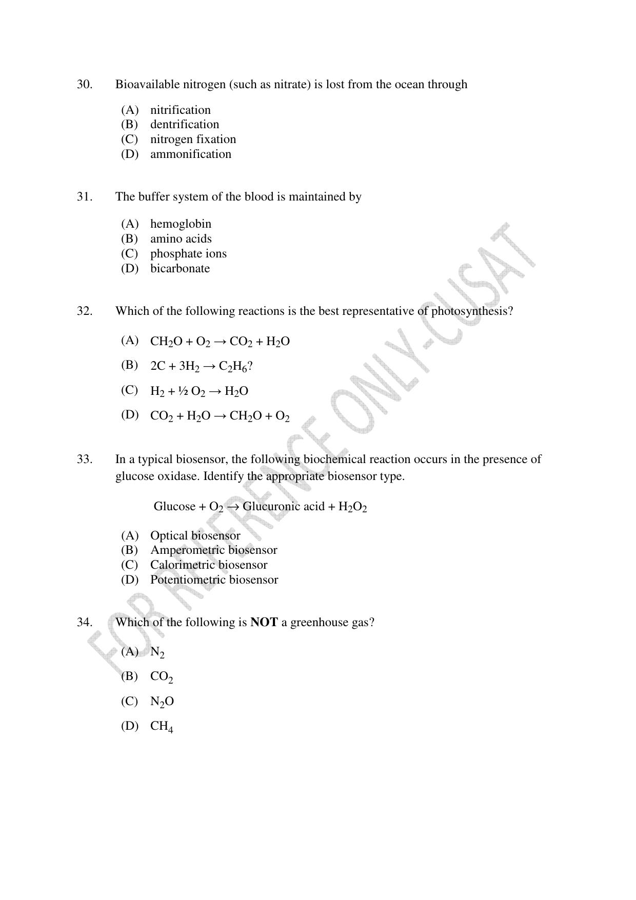 CUSAT CAT 2022 BIOTECHNOLOGY Question Paper - Page 6