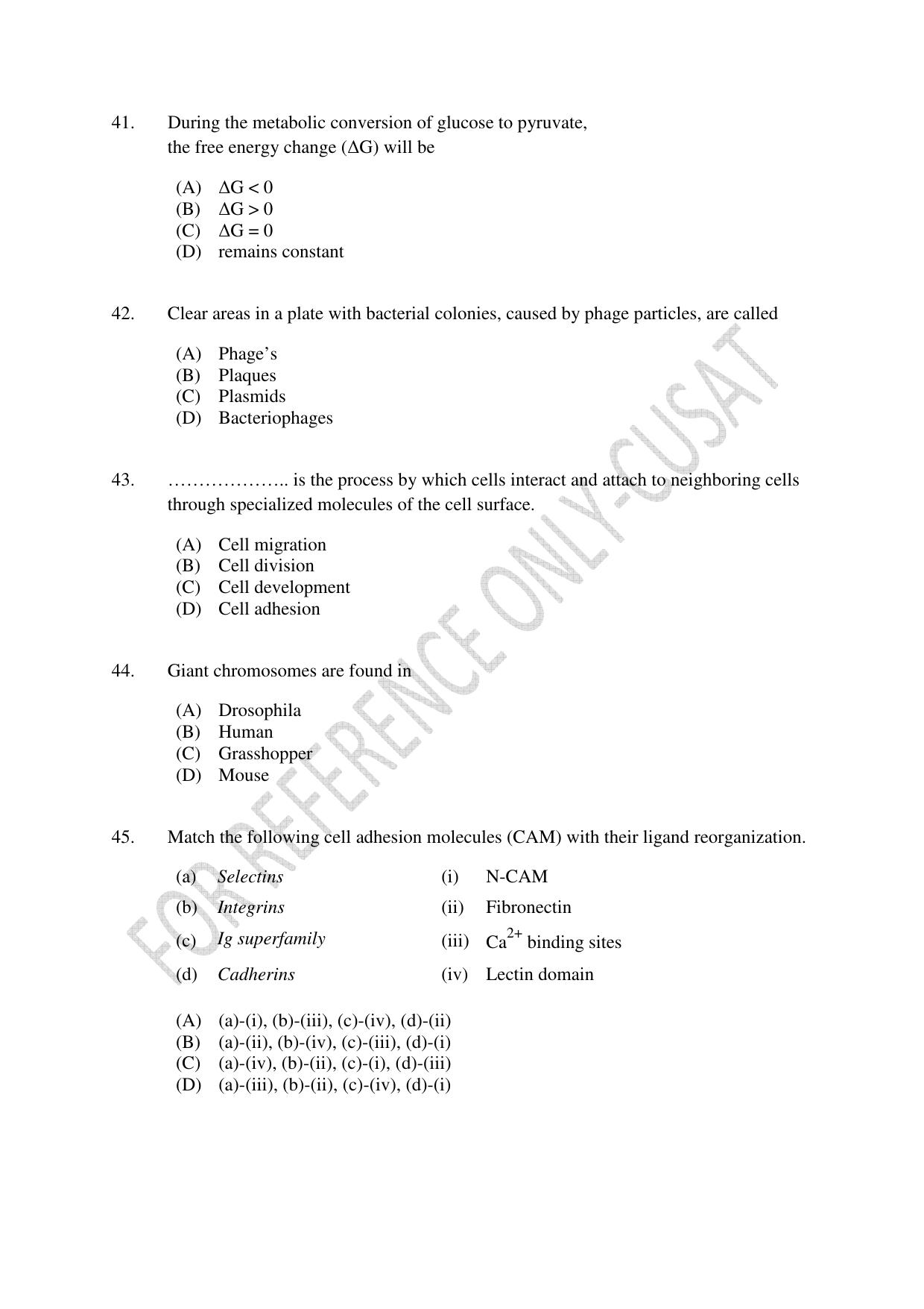 CUSAT CAT 2022 BIOTECHNOLOGY Question Paper - Page 8