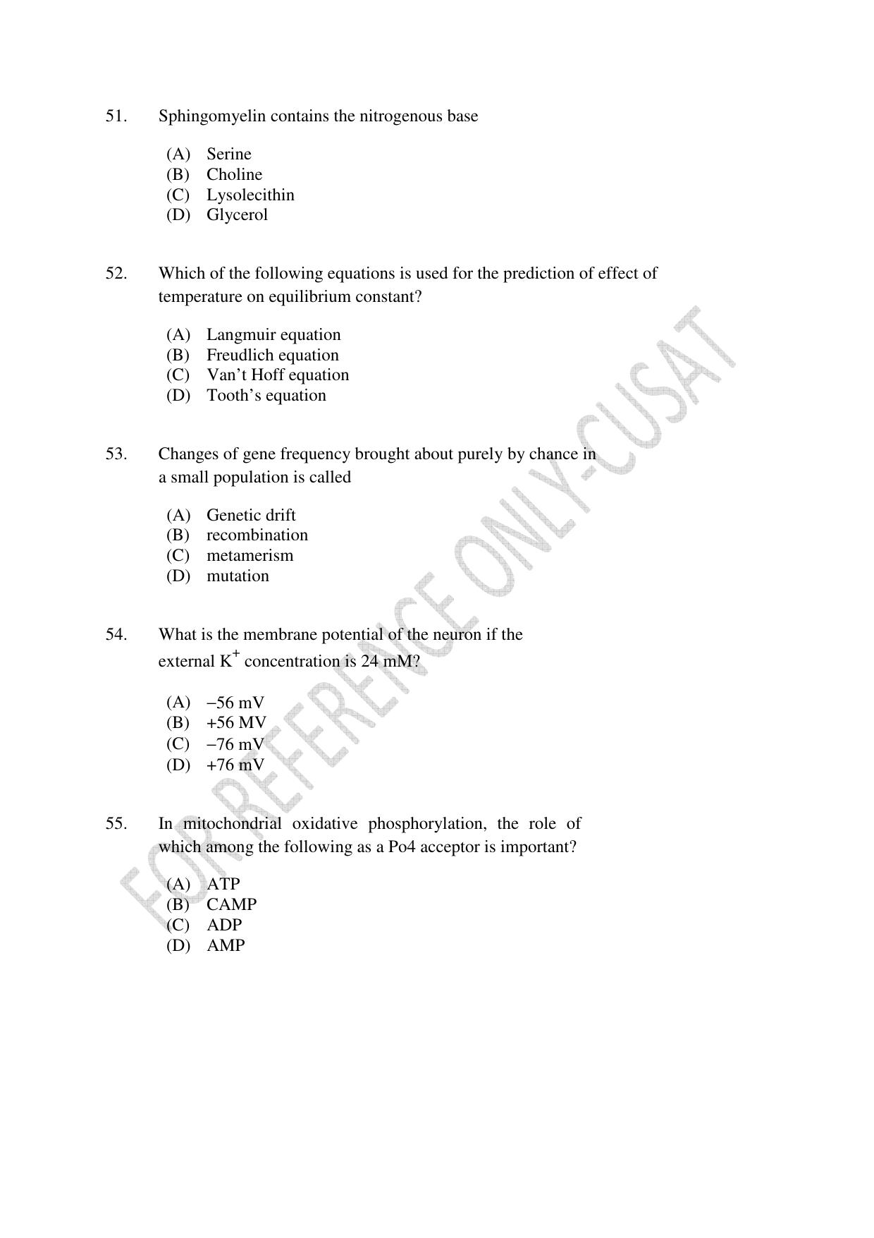 CUSAT CAT 2022 BIOTECHNOLOGY Question Paper - Page 10
