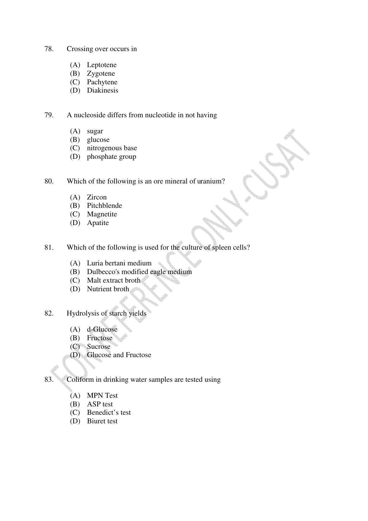 CUSAT CAT 2022 BIOTECHNOLOGY Question Paper - Page 15
