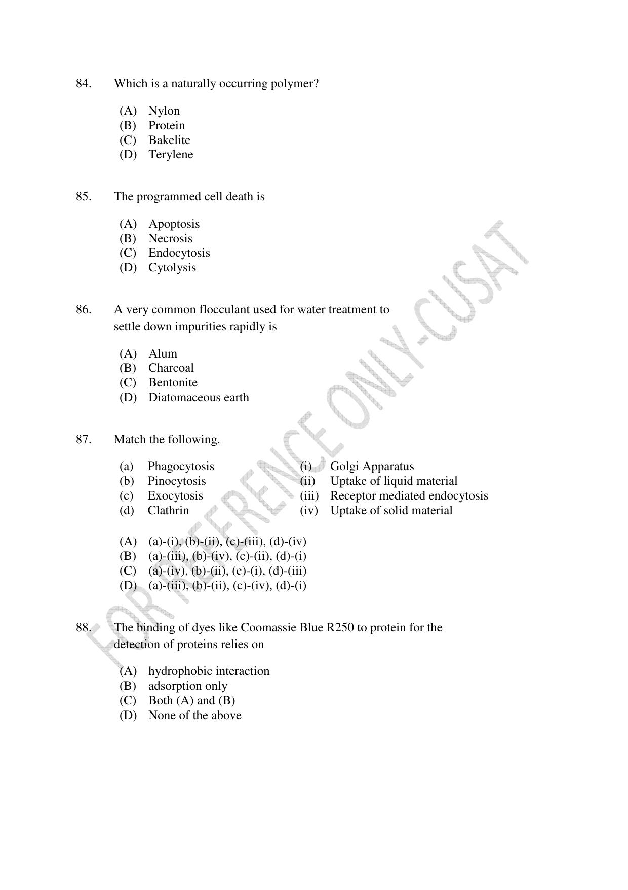CUSAT CAT 2022 BIOTECHNOLOGY Question Paper - Page 16