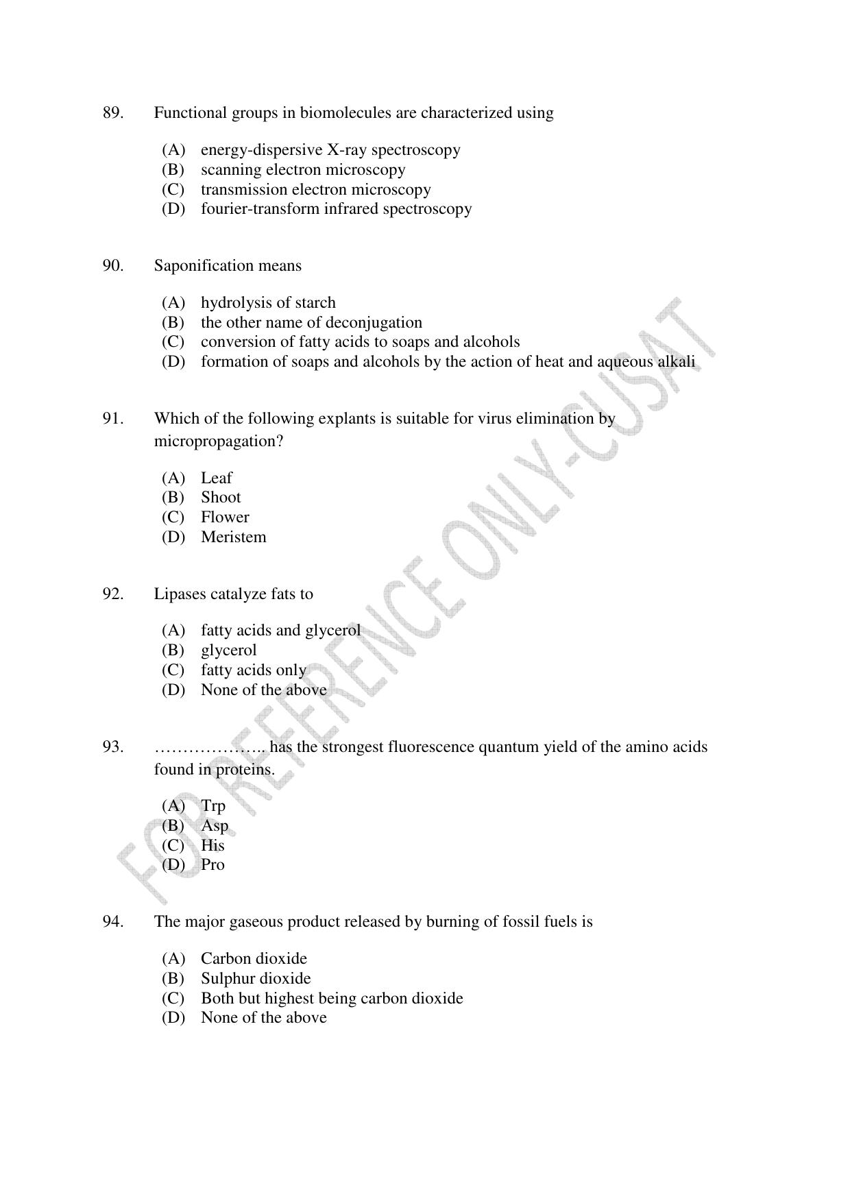 CUSAT CAT 2022 BIOTECHNOLOGY Question Paper - Page 17