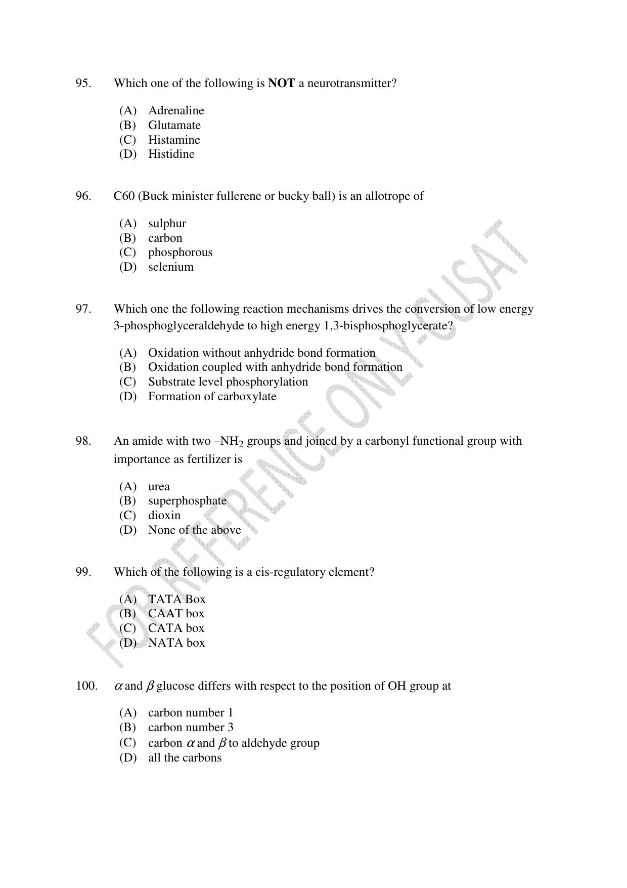 CUSAT CAT 2022 BIOTECHNOLOGY Question Paper - Page 18