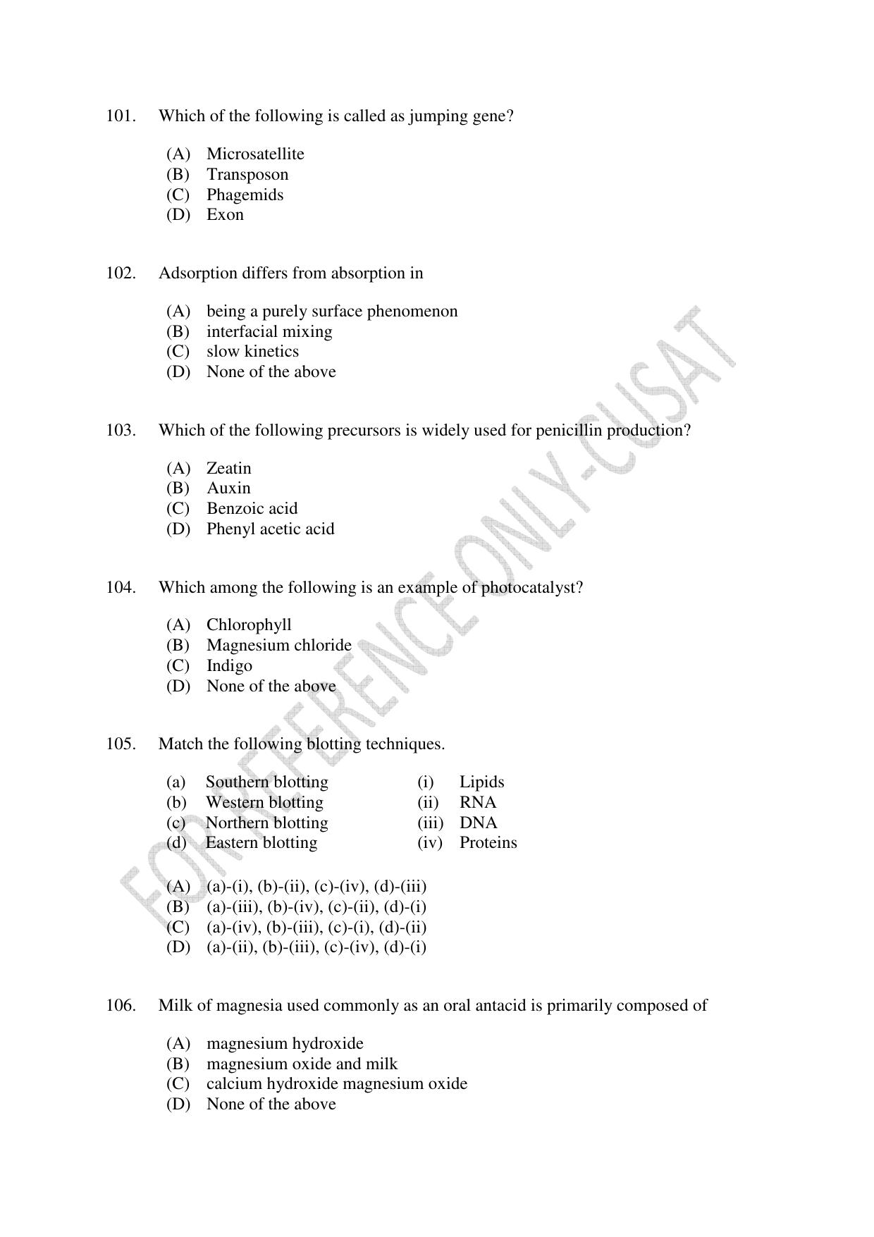 CUSAT CAT 2022 BIOTECHNOLOGY Question Paper - Page 19