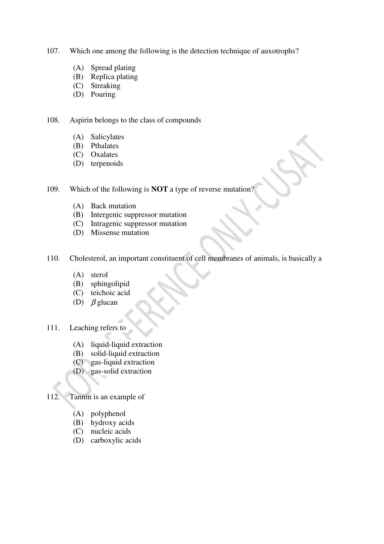 CUSAT CAT 2022 BIOTECHNOLOGY Question Paper - Page 20