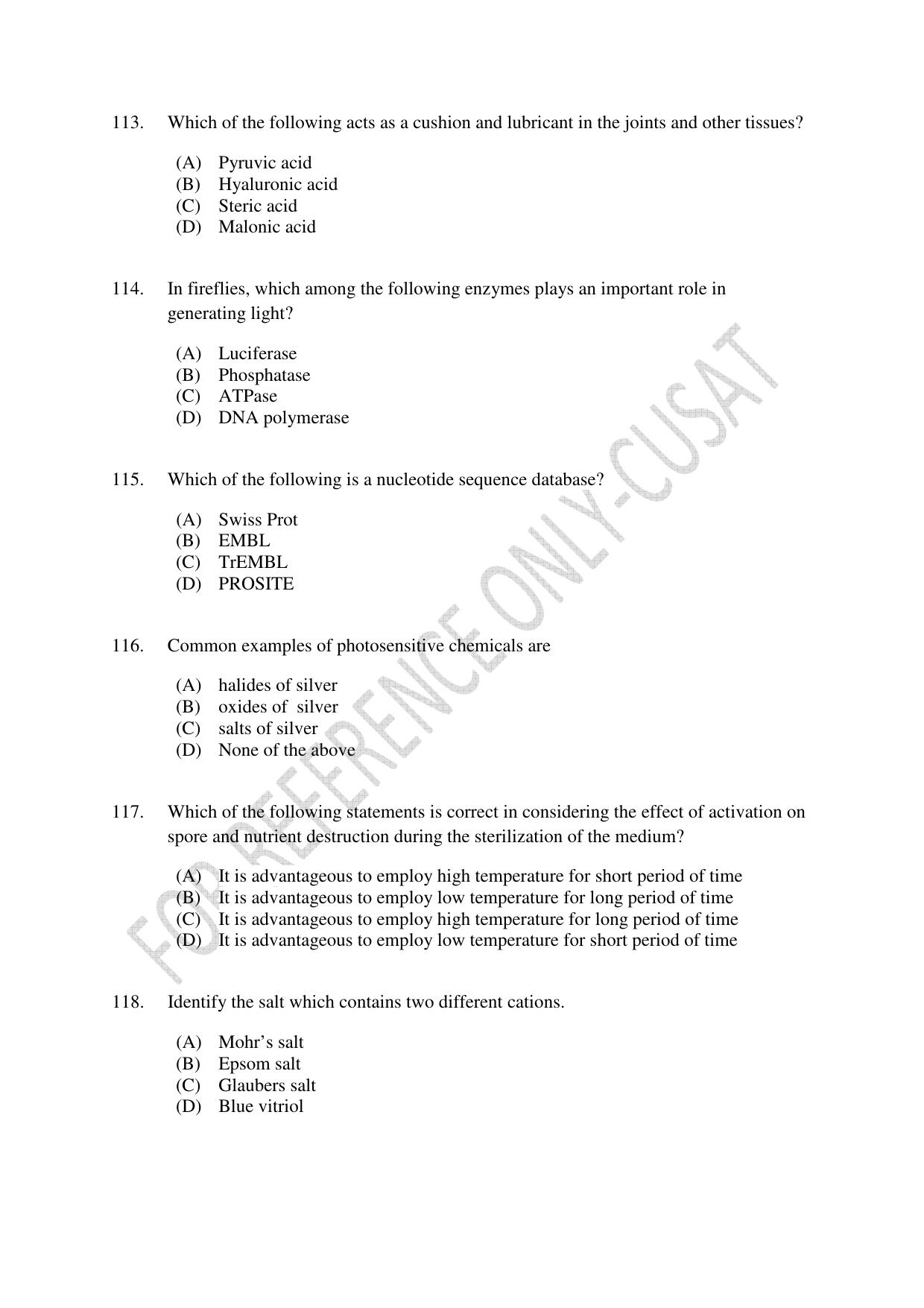 CUSAT CAT 2022 BIOTECHNOLOGY Question Paper - Page 21