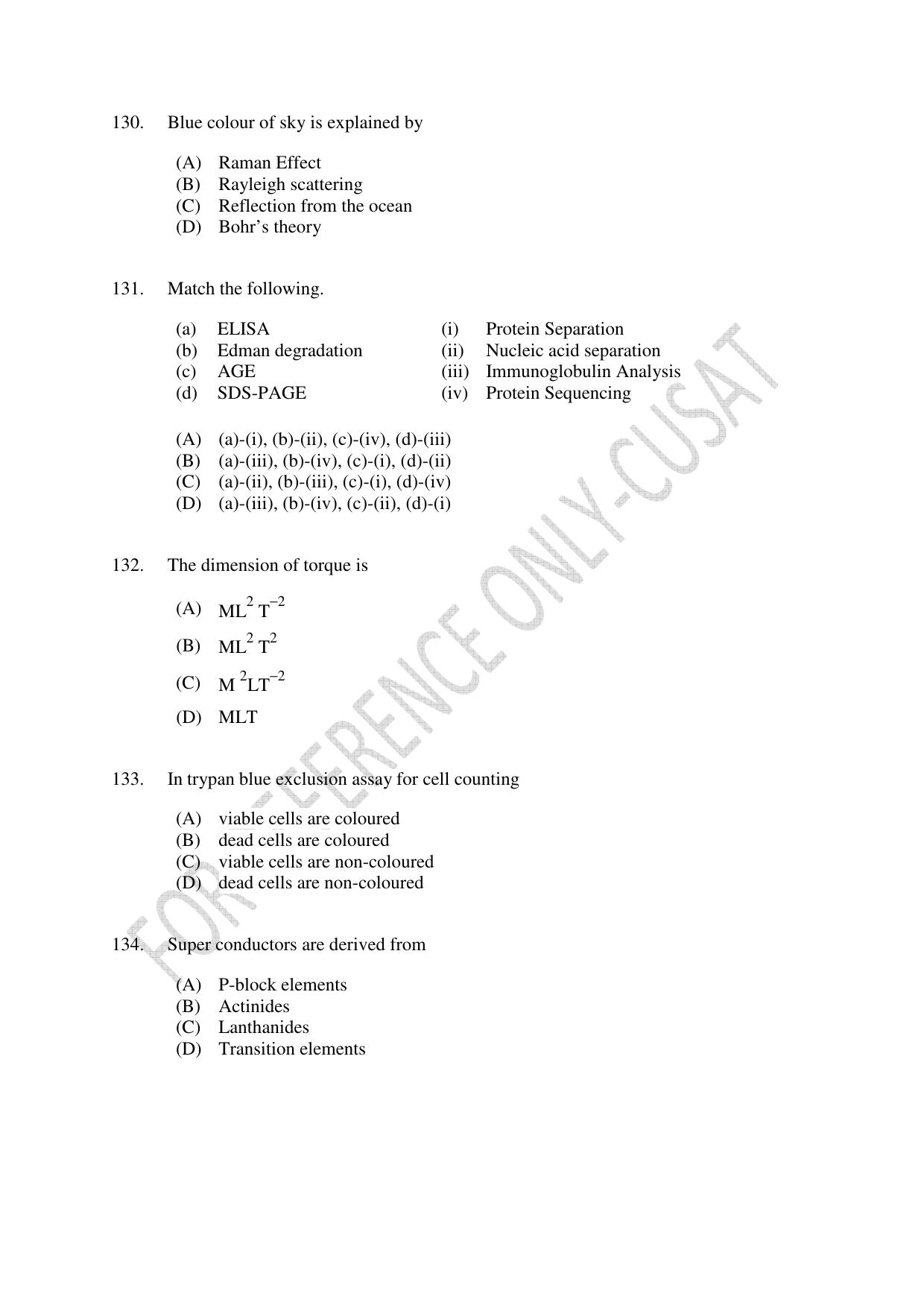 CUSAT CAT 2022 BIOTECHNOLOGY Question Paper - Page 24