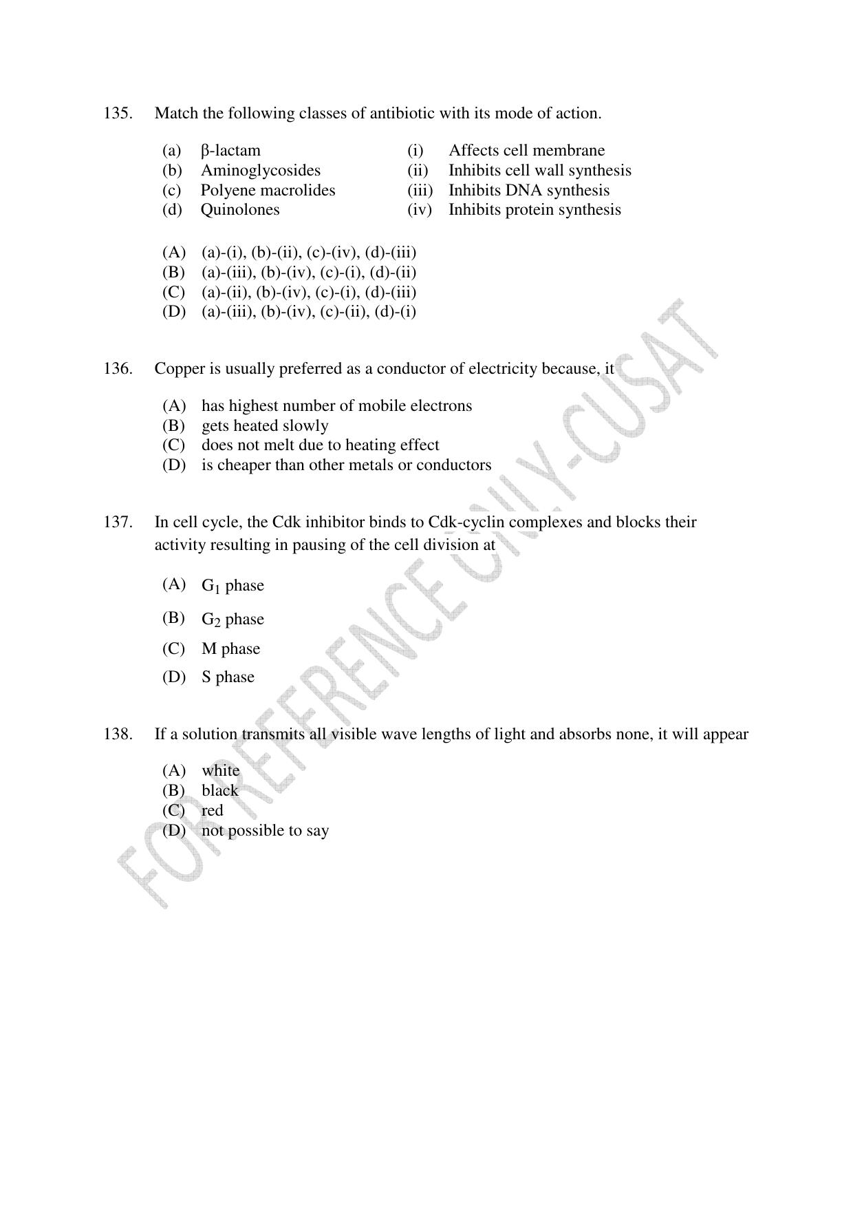CUSAT CAT 2022 BIOTECHNOLOGY Question Paper - Page 25