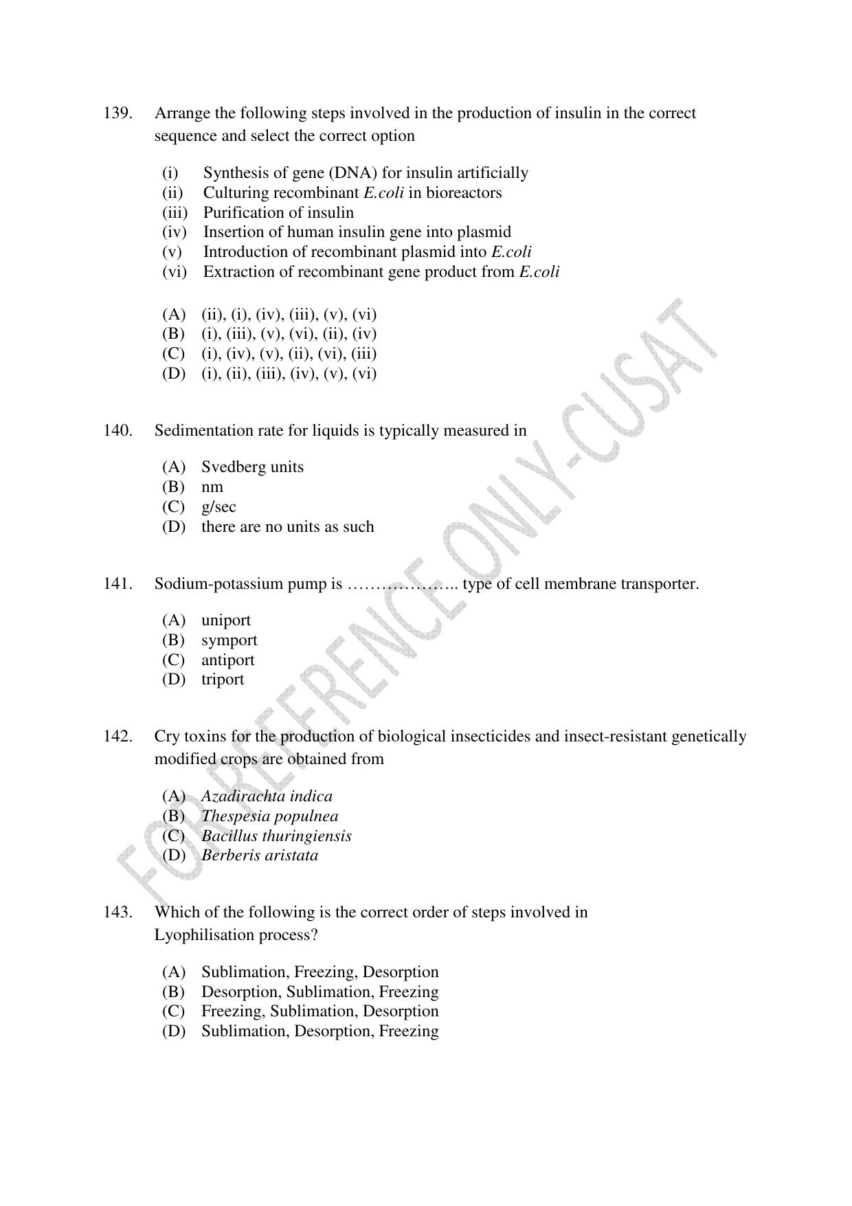 CUSAT CAT 2022 BIOTECHNOLOGY Question Paper - Page 26