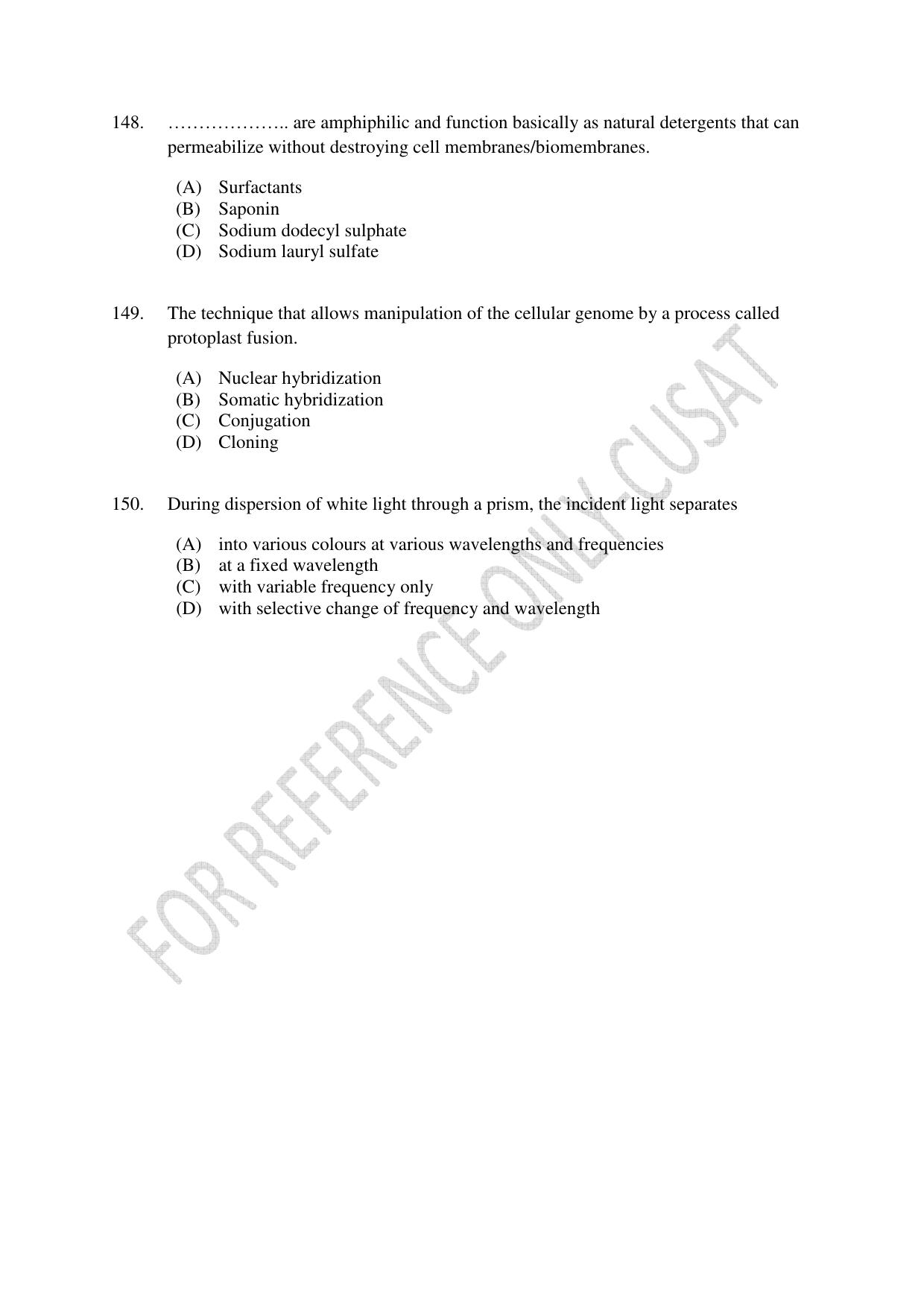 CUSAT CAT 2022 BIOTECHNOLOGY Question Paper - Page 28