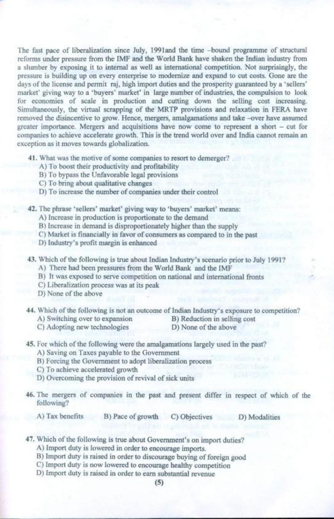 PU USOL MBA (Executive) Entrance Exam 2018 Question Booklet - Page 6