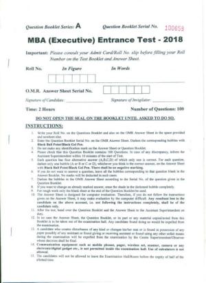 PU USOL MBA (Executive) Entrance Exam 2018 Question Booklet