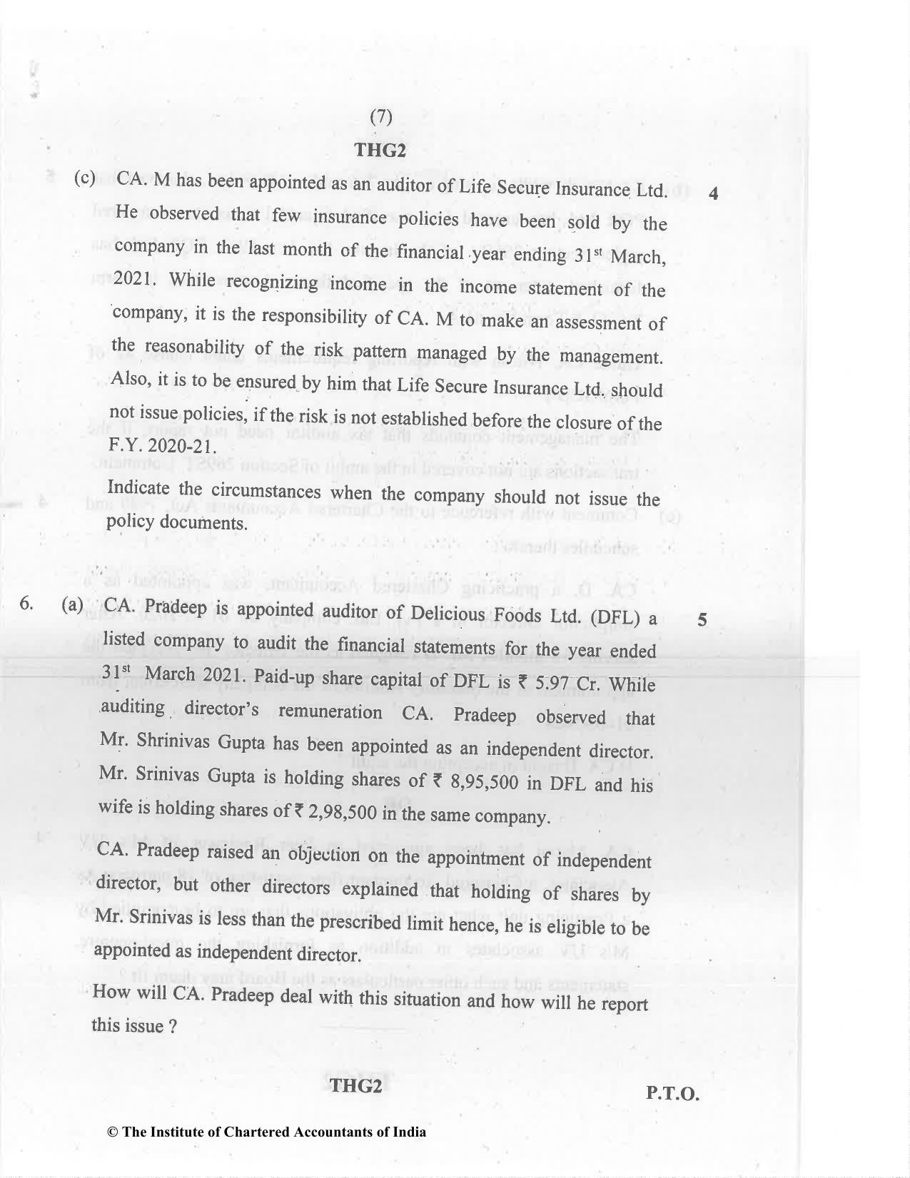 CA Final Dec 2021 Question Paper - Paper 3 – Advanced Auditing and Professional Ethics - Page 7