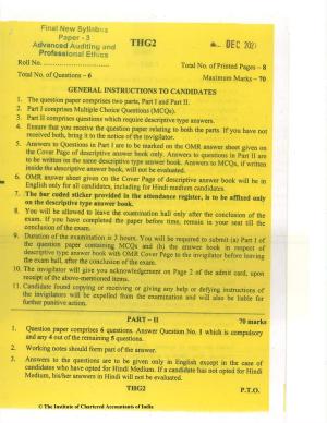 CA Final Dec 2021 Question Paper - Paper 3 – Advanced Auditing and Professional Ethics
