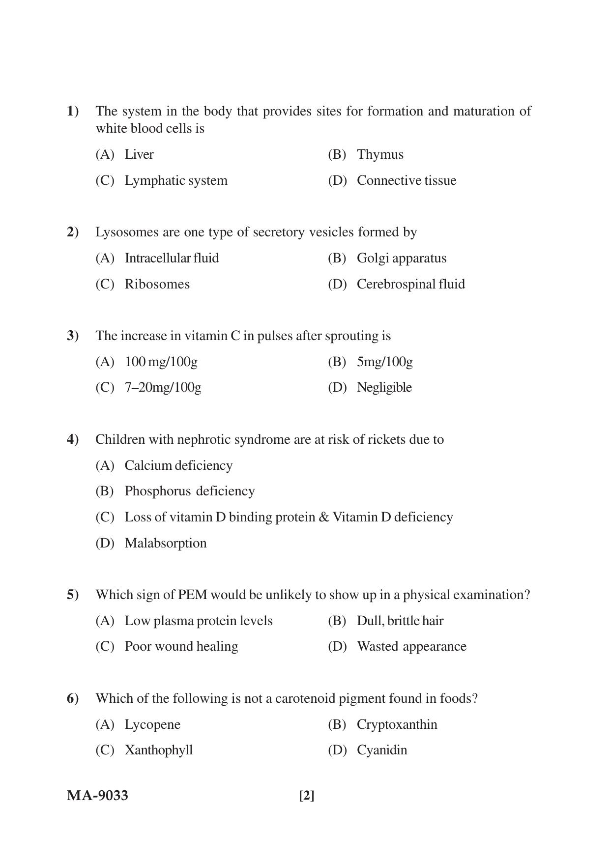 Mysore University PG Entrance Exam 2022: M.Sc. Food Science and Nutrition Question Paper - Page 2